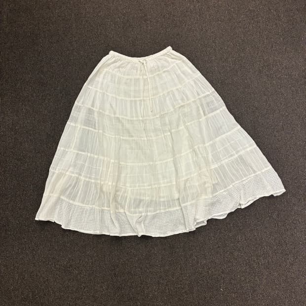M)Japanese vintage 여성 체크무늬 시스루 롱스커트