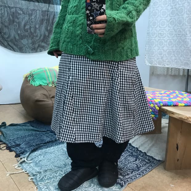 빈티지 여성 체크 밴딩 시어서커 미디스커트 