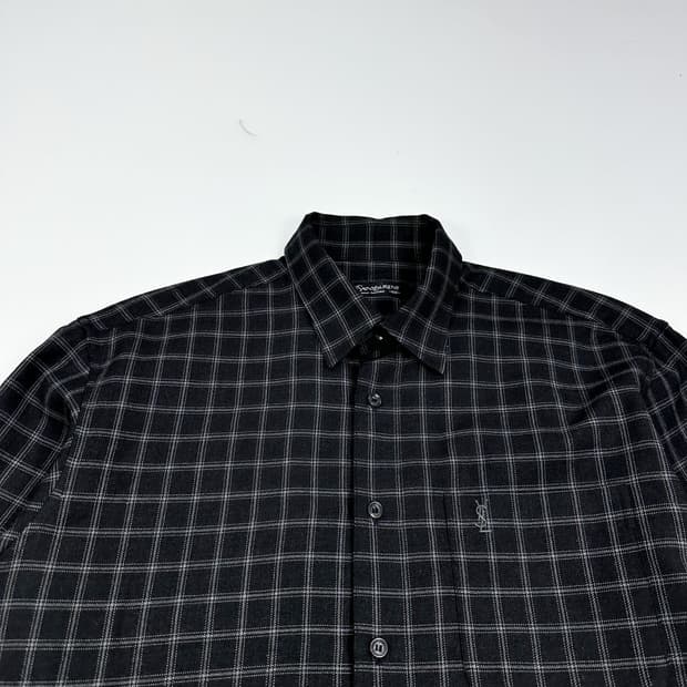 입생로랑 자수 올드스쿨 흑청 체크셔츠 (L)