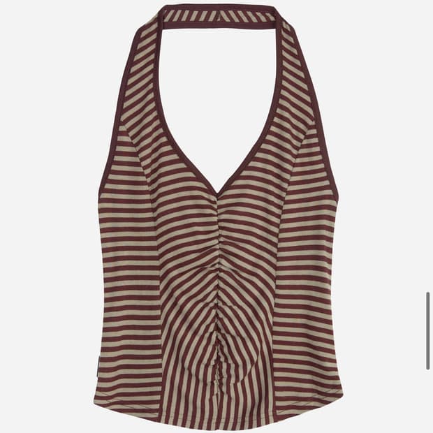 CERRIC STRIPE HALTER NECK SLEEVELESS 브라운