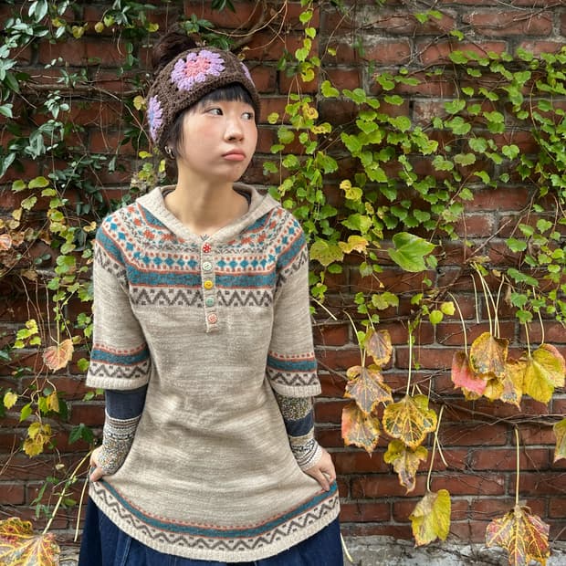 겨울패턴 니트 반팔 원피스