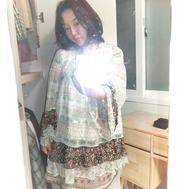 일본 빈티지 xaja 보헤미안 모리룩 에스닉 패턴 블라우스 원피스