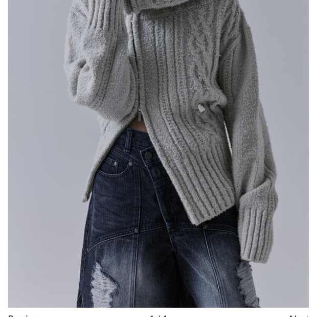 트리밍버드 투웨이 언발란스 오프숄더 니트 집업 그레이