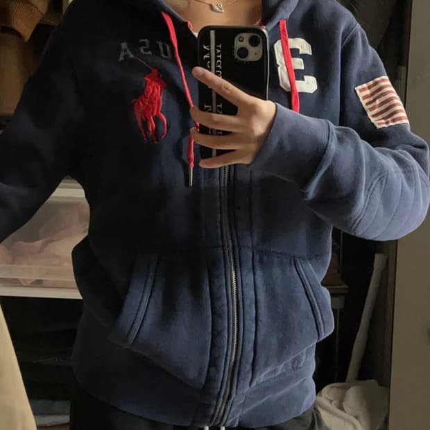 폴로 빅포니 성조기 후드집업 네이비