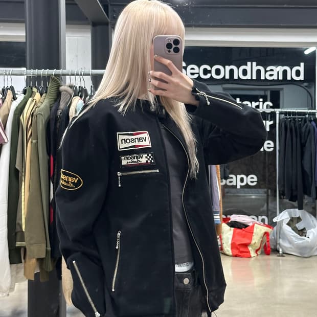 벤슨 스웻 블랙 넥버클 라이더 면 레이싱 자켓