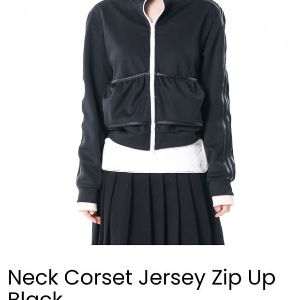 구해요))오스하이 넥 코르셋 져지 집업 블랙 Neck Corset Jer