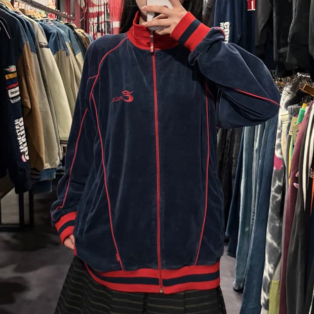 [IM] vtg 벨벳 트랙 자켓 네이비/레드