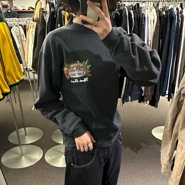 OS)Ron Jon 빈티지 프린팅 블랙 스웻셔츠i