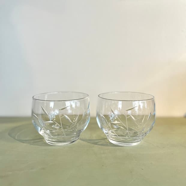빈티지 일본 핸드컷 크리스탈 잔 2pcs