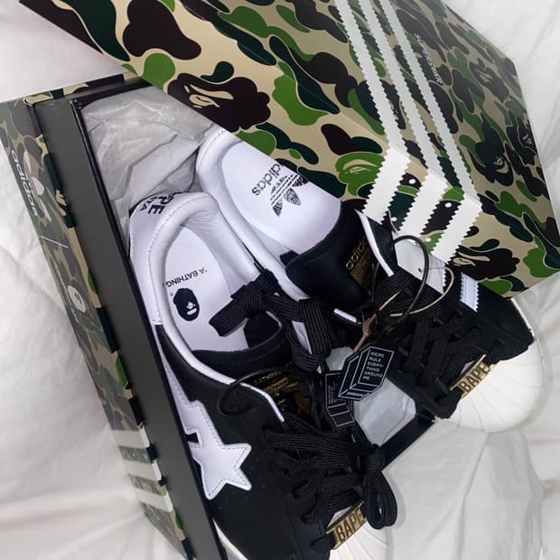 아디다스 x 베이프 슈퍼스타 80s 코어 블랙 오프 화이트