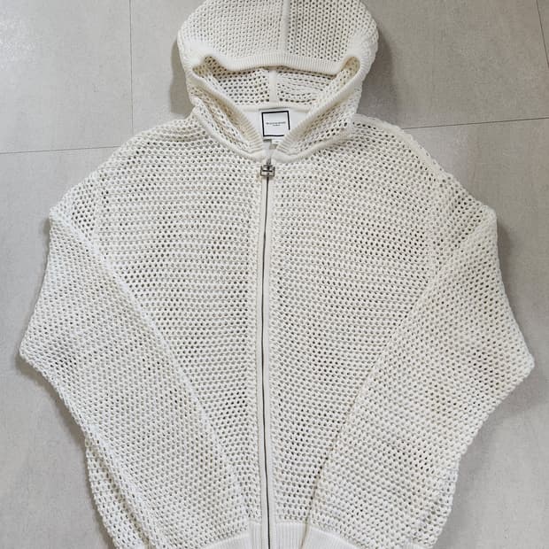 우영미 망사 그물 후드 집업 니트