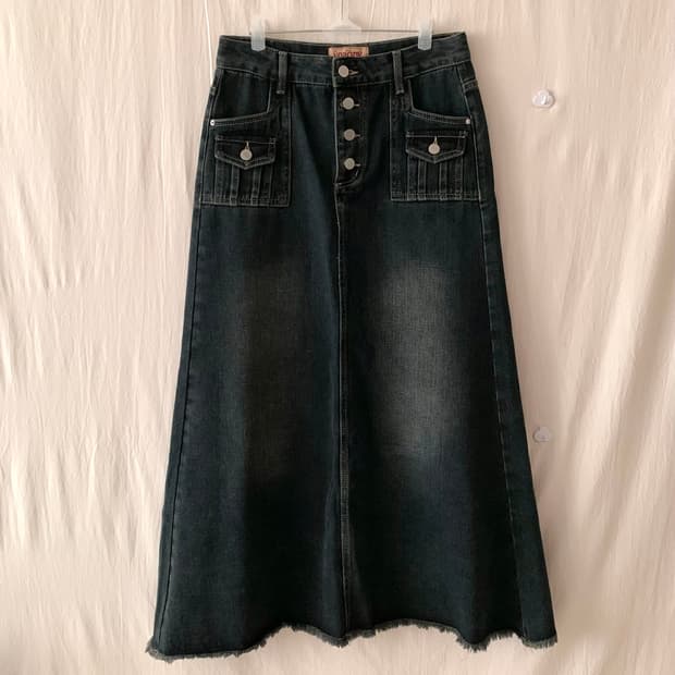 흑청 머메이드 데님 롱스커트