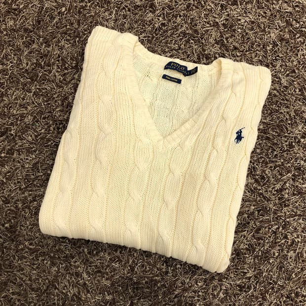 폴로 랄프로렌 아이보리 브이넥 니트 