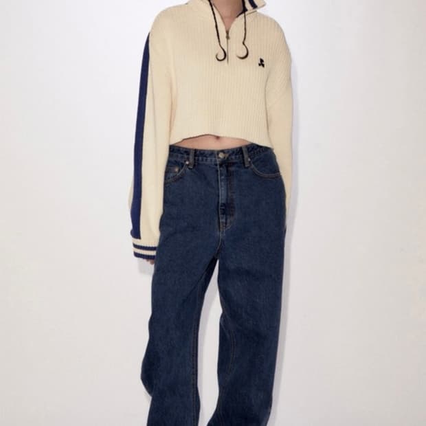 레스트앤레크레이션 RR 로고 와이드 진 데님 팬츠