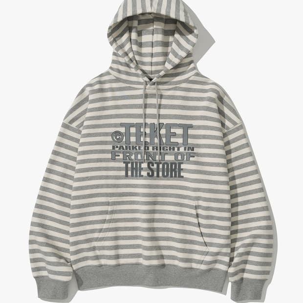테켓 프론트 스트라이프 후디 멜란지 그레이