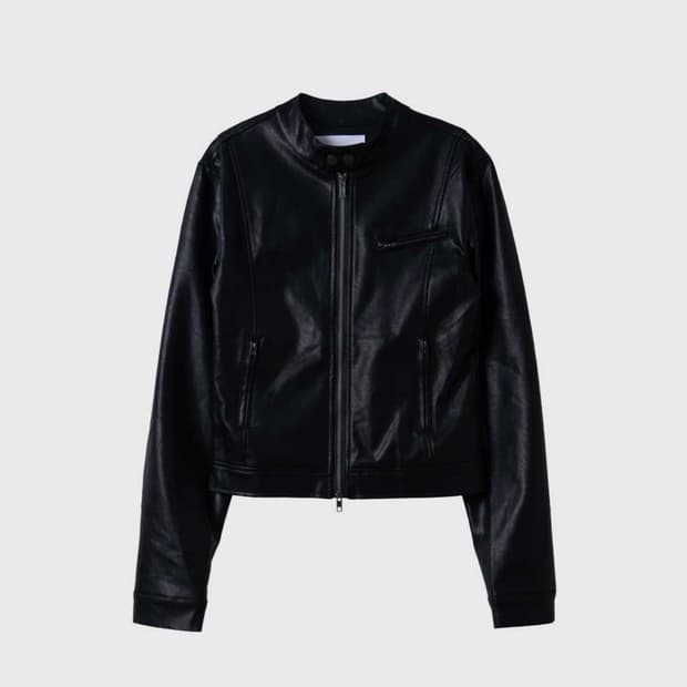 썸플레이스 넥 버튼 투웨이 슬림 라인 레이싱 레더 자켓 점퍼