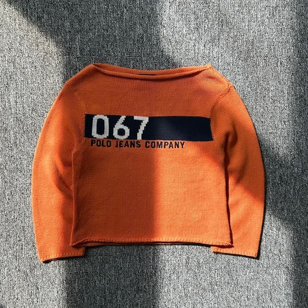 폴로 진스 오렌지 크롭 니트 스웨터 