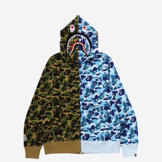 베이프 Bape 카모 세퍼레이트 샤크 후드집업 그린블루