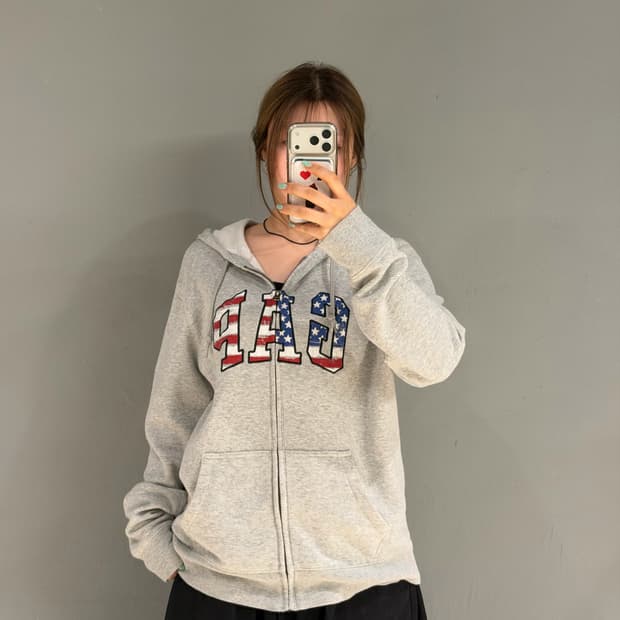 Gap American flag logo hood zip-up 