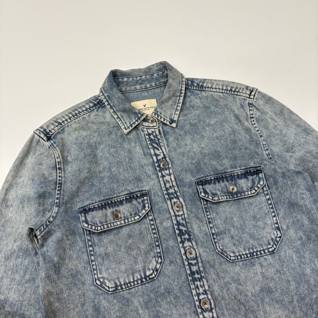 American Eagle 아메리칸 이글 에시드 데님 워싱 커팅 셔츠