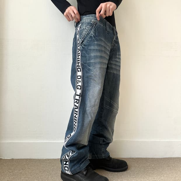 돌체앤가바나 2000s 사이드라인 로고 와이드 데님진