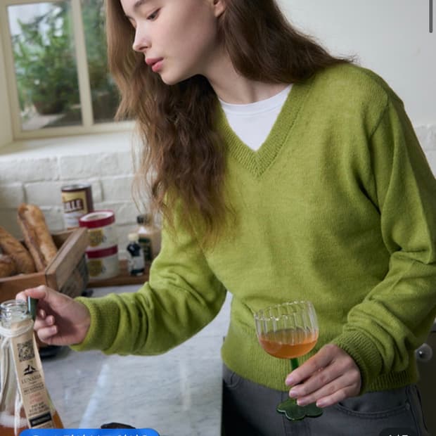 (M) 드로우핏 우먼 모헤어 브이넥 시어 니트 [GREEN GLOW]