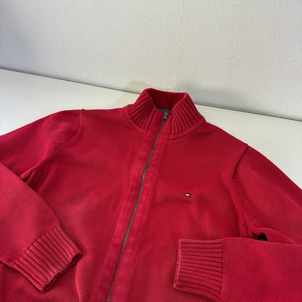 95-100 타미힐피거 레드 기본로고 면니트집업