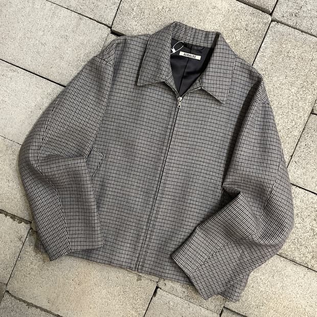 오라리 더블 페이스 체크 블루종 자켓