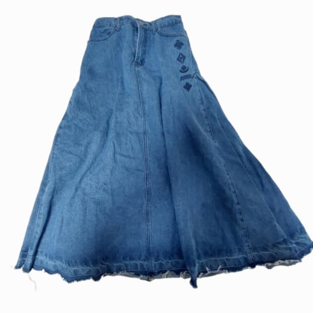 모리걸 히피 보헤미안 데님 자수 A라인  롱스커트 청치마