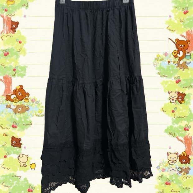 빈티지 블랙 레이스 롱스커트