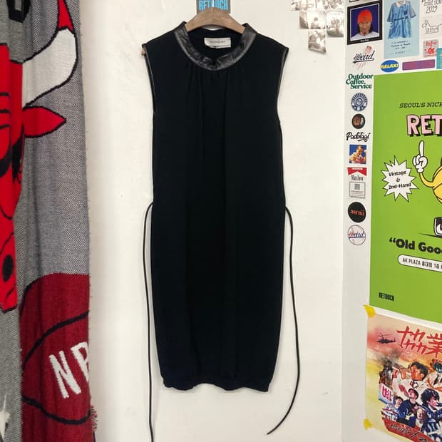 입생로랑 레더 믹스 울 니트 원피스