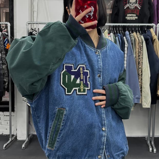 VTG MV Sport 데님 바시티 자켓