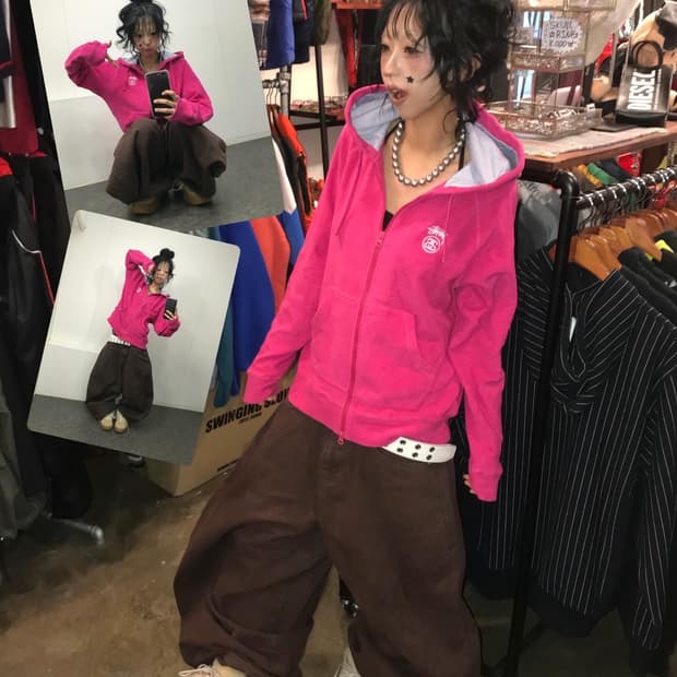 Stussy Pink Two-Way Hood Zip-Up