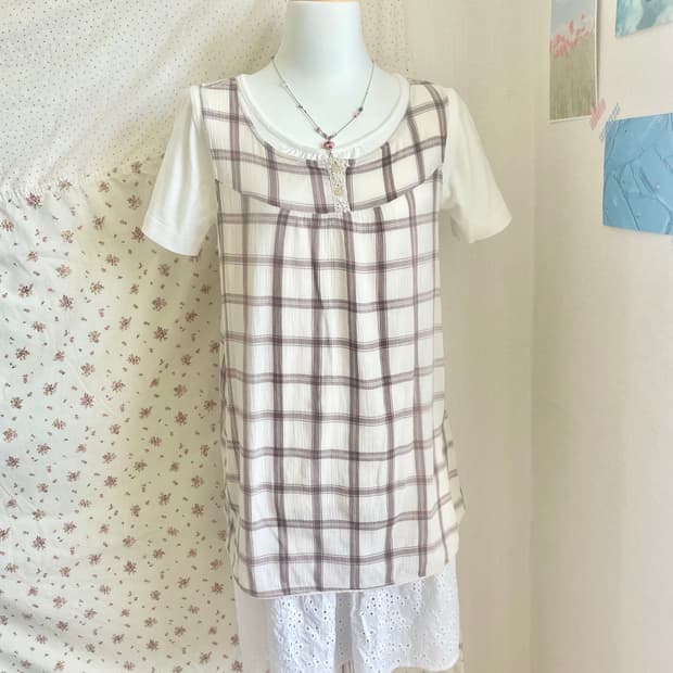 모리걸 빈티지 체크 레이어드 블라우스 🤍🤎🎀