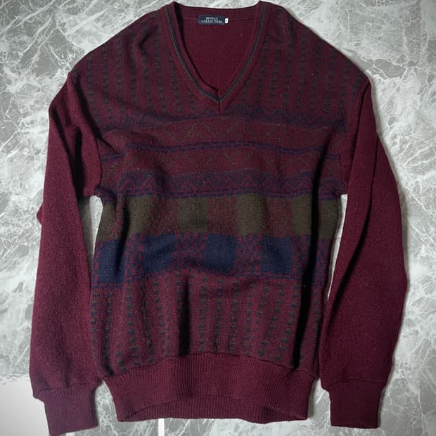 (Japanese vintage)ethnic v neck knit
