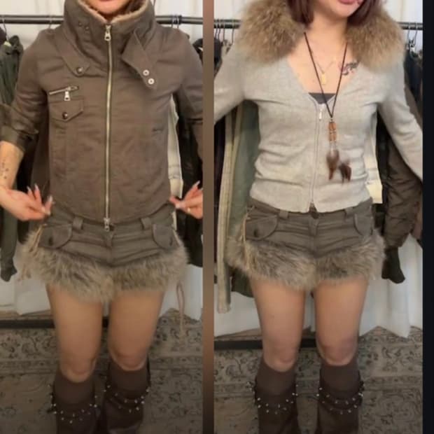 레이어룸 그런지 y2k 카키브라운자켓/ 퍼그레이가디건