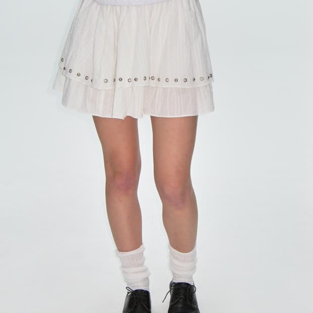 플리즈프로젝트 STUD FRILL SKIRT, IVORY