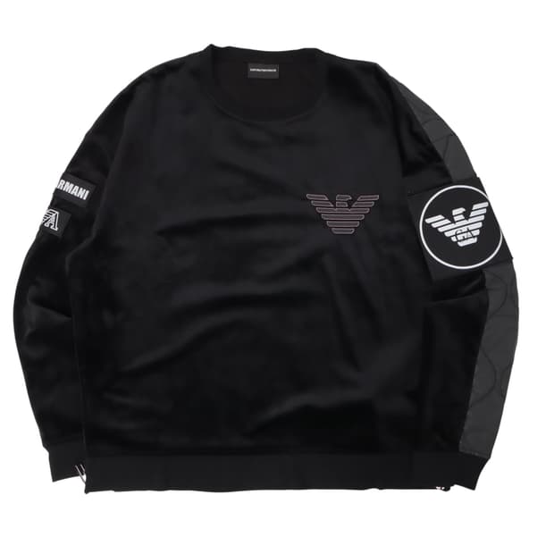 엠포리오 아르마니 벨벳 퀄팅 엠브로이드 스웻셔츠