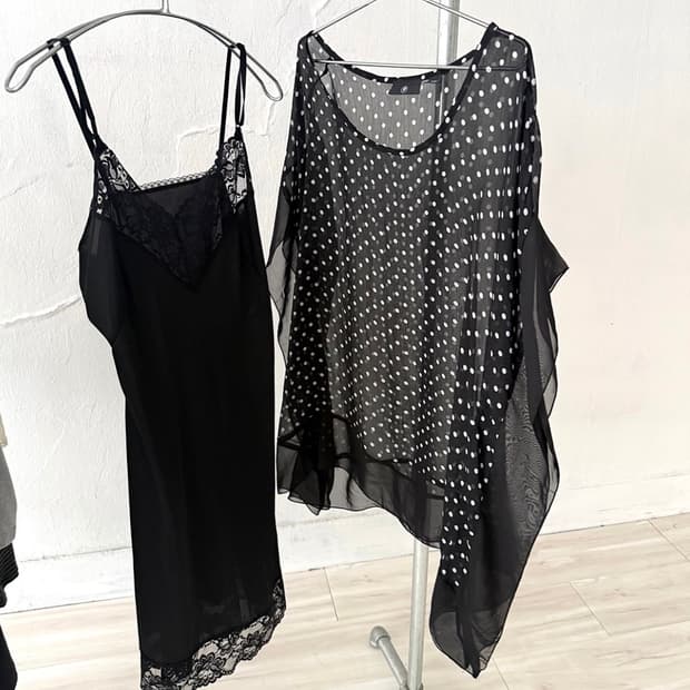 Black Dot Cape Dress + Black slip