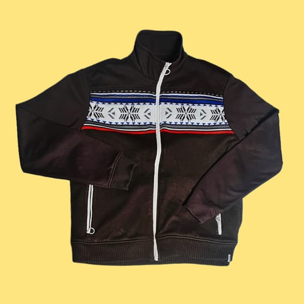 콜롬비아 브라운 니트 져지 집업 자카드 스웨터 자켓 트레이닝자켓 저지 