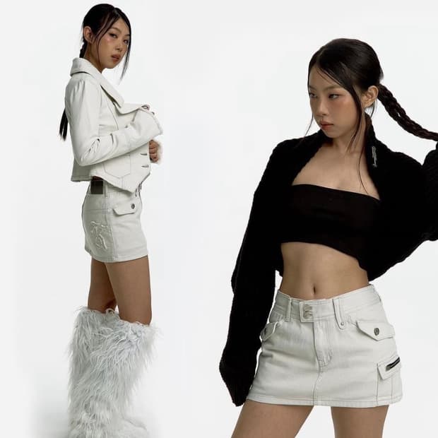 카시코 로우 라이즈 데님 스커트 화이트