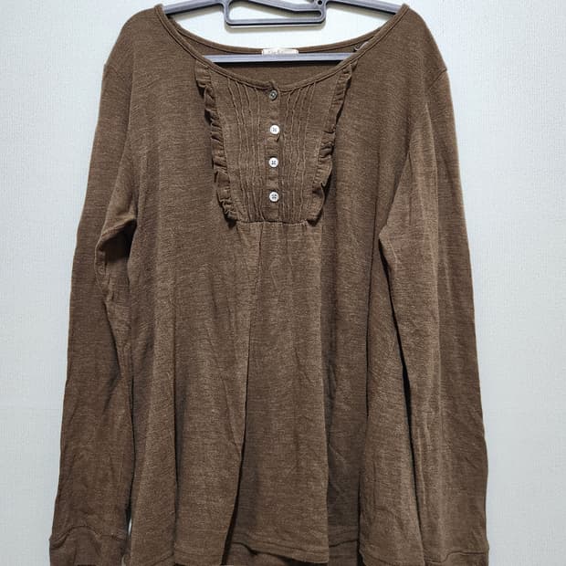 모리노가토 빈티지 브라운 프릴 장식 긴팔 블라우스