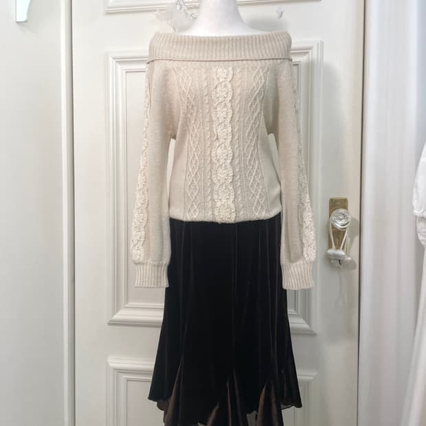 LEST ROSE lace off-shoulder fairy sweate