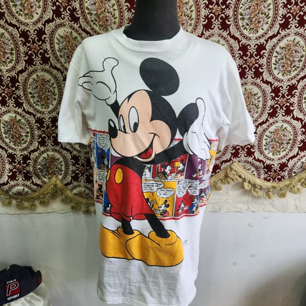 디즈니 90s 미키마우스 나염 반팔티 velva sheen 