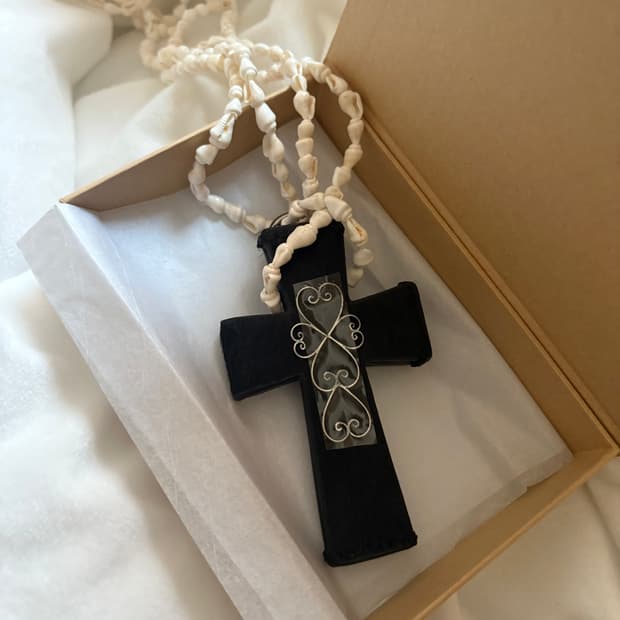 미사용) 진주+스틸체인 스컬프터 크로스 온 월렛 카드지갑 블랙