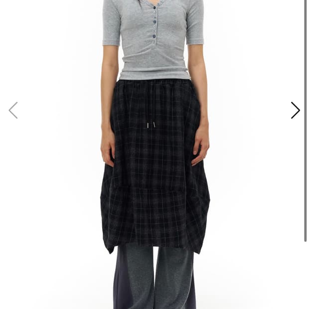 파히섬 체크 벌룬 스커트 블랙