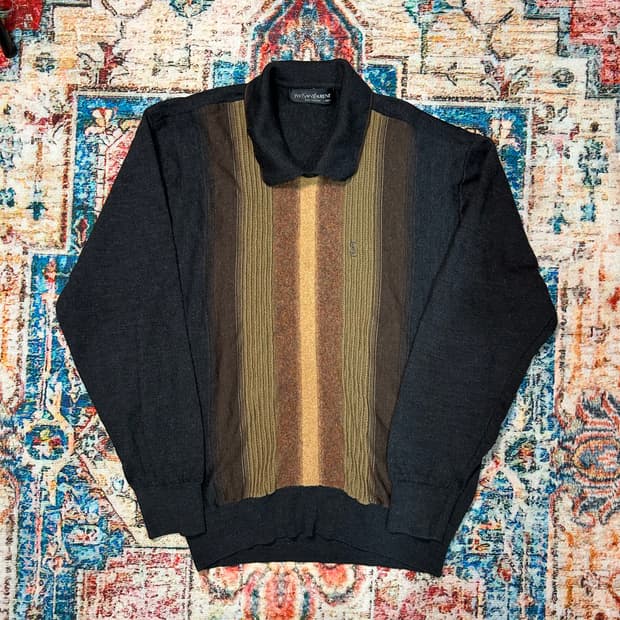 [M] 입생로랑 뿌르 옴므 스트라이프 패턴 카라 니트