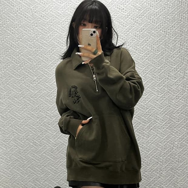 브라운브레스 캐주얼 빈티지 딥말차카키 반집업 맨투맨 M C10855