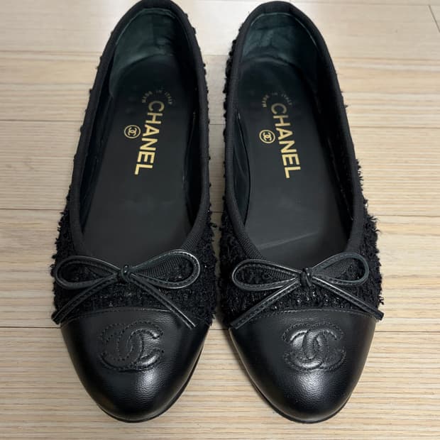 샤넬 트위드 발레리나 플랫 블랙 35 (220)