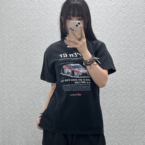 빈티지 올드스쿨 펑크 모터사이클 레이싱카 반팔티 L C10548